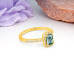Classic, Luxurious 4 Prong Emerald Cut Moss Agate Engagement Ring - Additional view