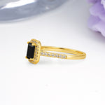 Classic, Luxurious 4 Prong Emerald Cut Black Onyx Engagement Ring - Additional view