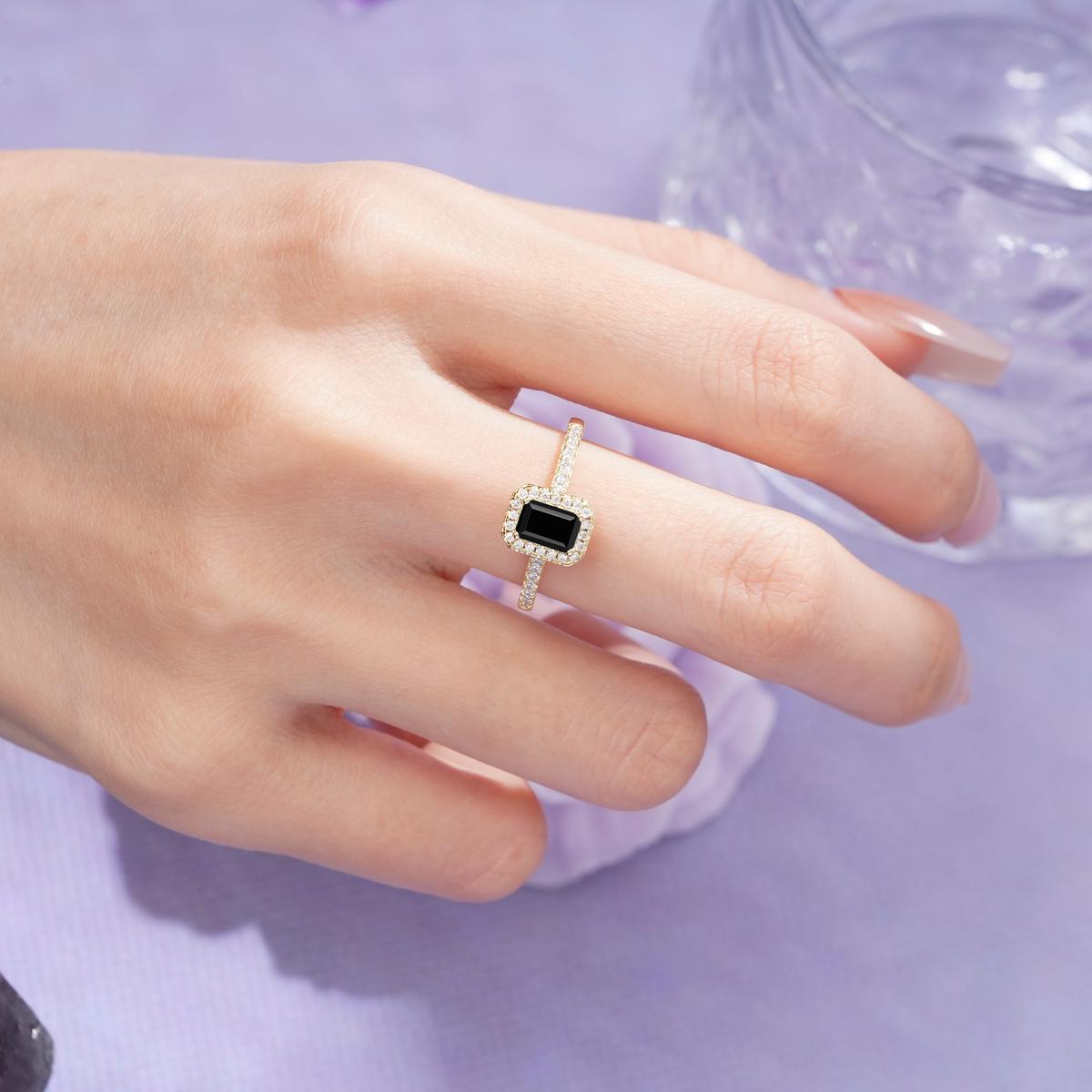 Classic, Luxurious 4 Prong Emerald Cut Black Onyx Engagement Ring