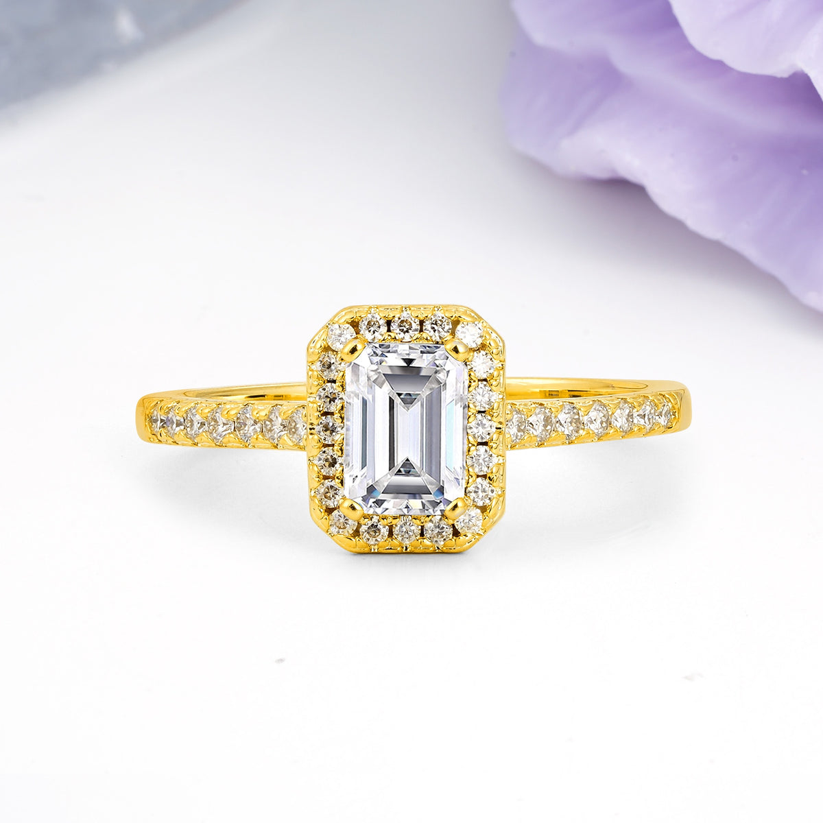 Classic, Luxurious 4 Prong Emerald Cut Lab Diamond Engagement Ring - Additional view