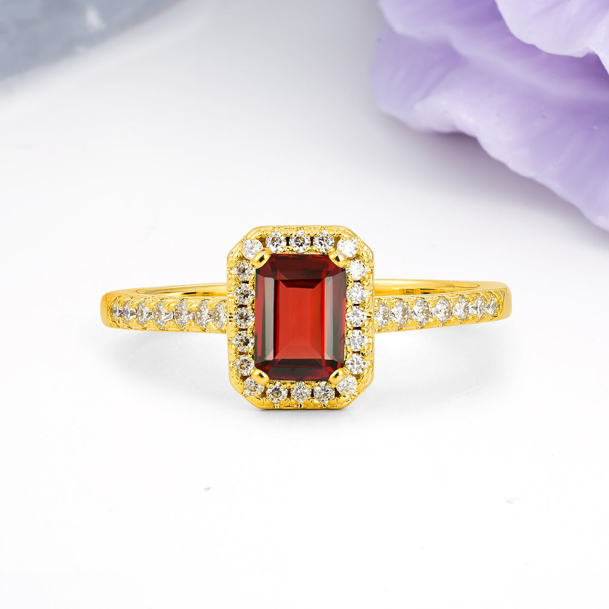 Classic, Luxurious 4 Prong Emerald Cut Garnet Engagement Ring - Additional view