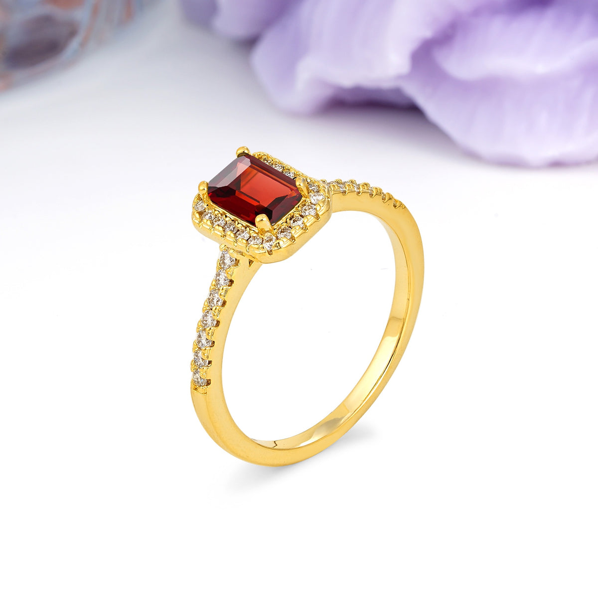 Classic, Luxurious 4 Prong Emerald Cut Garnet Engagement Ring - Additional view
