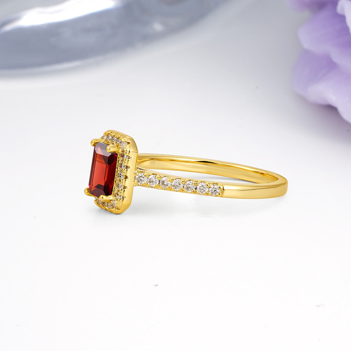 Classic, Luxurious 4 Prong Emerald Cut Garnet Engagement Ring - Additional view
