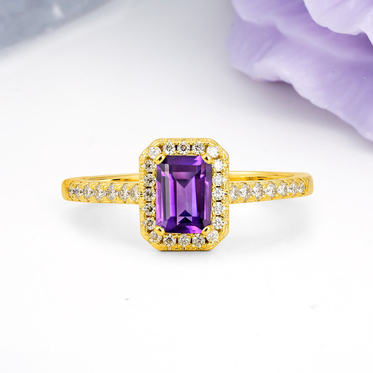 Classic, Luxurious 4 Prong Emerald Cut Amethyst Engagement Ring - Additional view