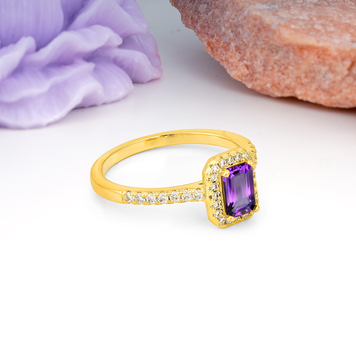 Classic, Luxurious 4 Prong Emerald Cut Amethyst Engagement Ring - Additional view