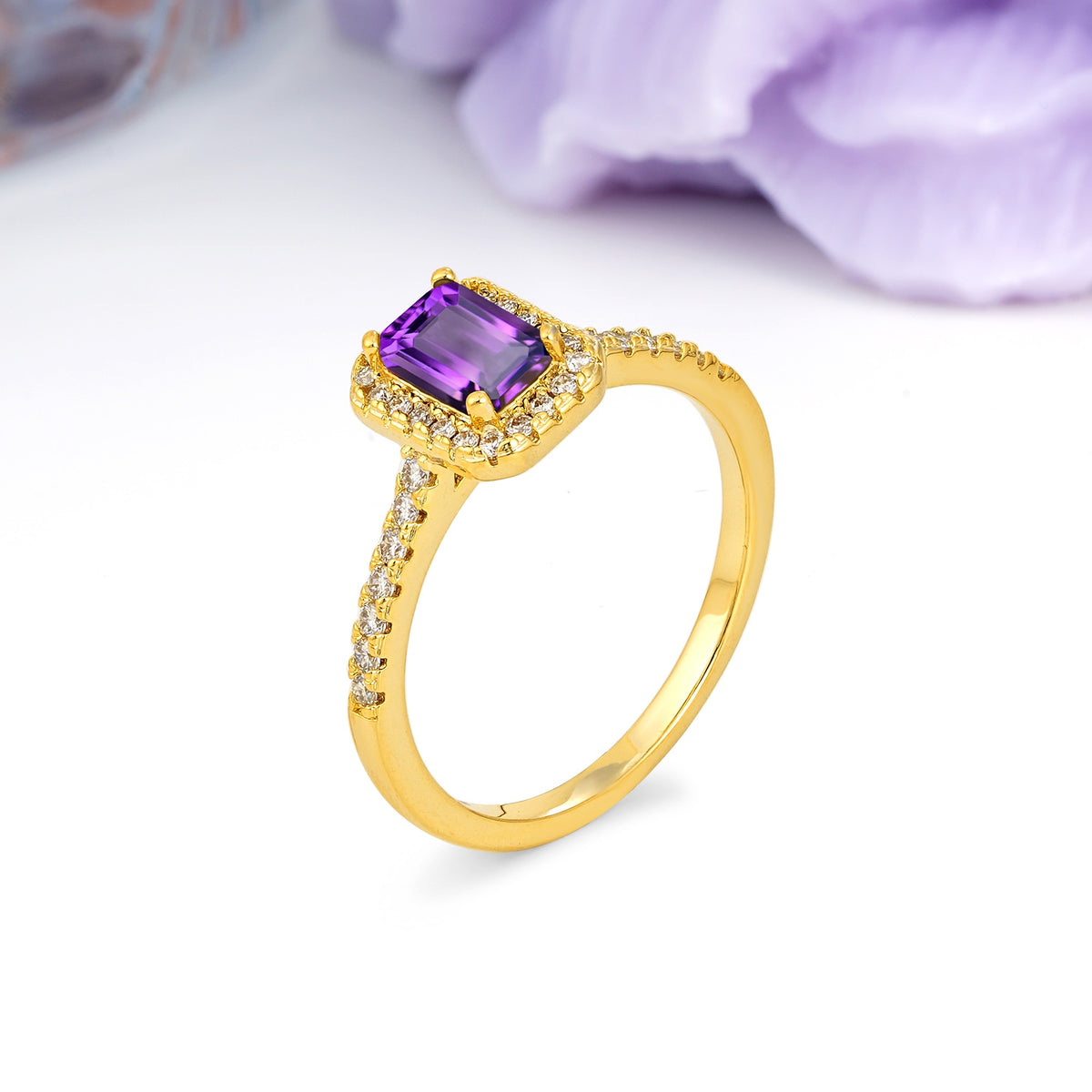 Classic, Luxurious 4 Prong Emerald Cut Amethyst Engagement Ring - Additional view