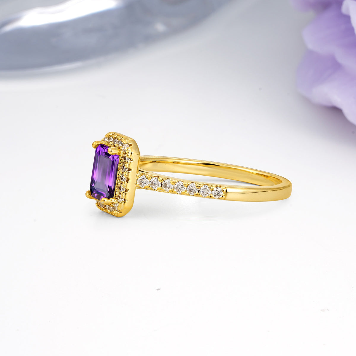 Classic, Luxurious 4 Prong Emerald Cut Amethyst Engagement Ring - Additional view