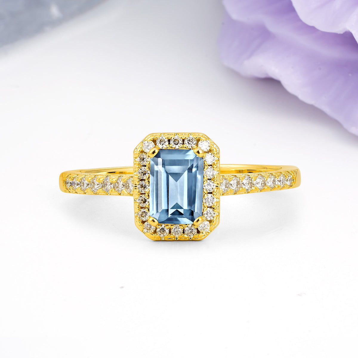 Classic, Luxurious 4 Prong Emerald Cut Aquamarine Engagement Ring - Additional view