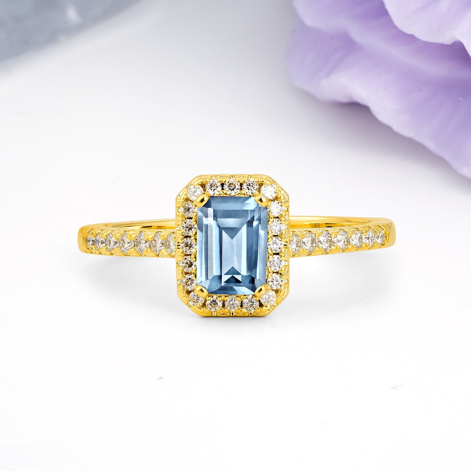 Classic, Luxurious 4 Prong Emerald Cut Aquamarine Engagement Ring - Additional view