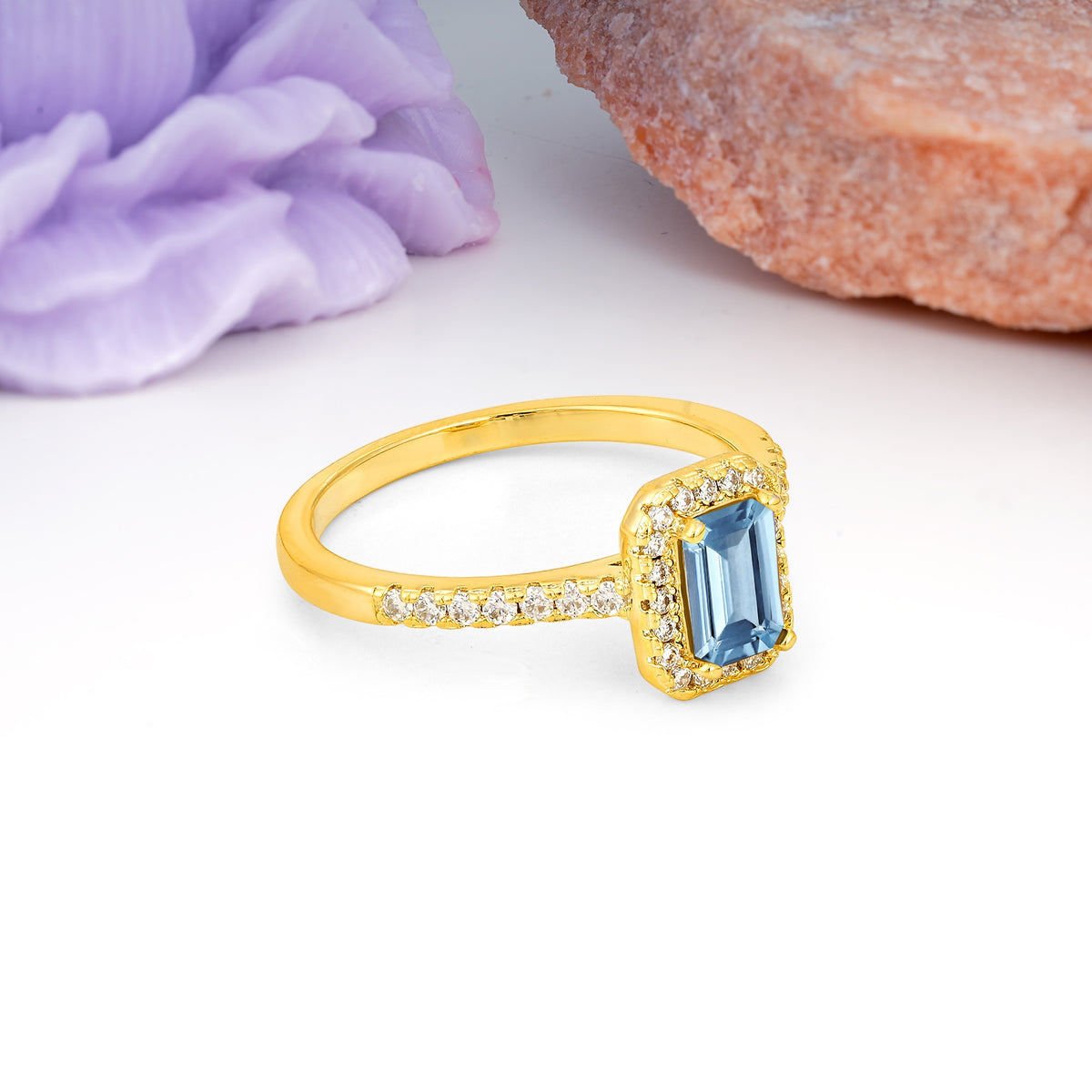 Classic, Luxurious 4 Prong Emerald Cut Aquamarine Engagement Ring - Additional view