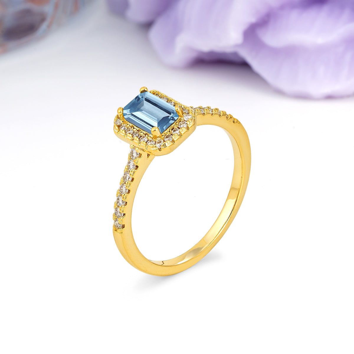 Classic, Luxurious 4 Prong Emerald Cut Aquamarine Engagement Ring - Additional view