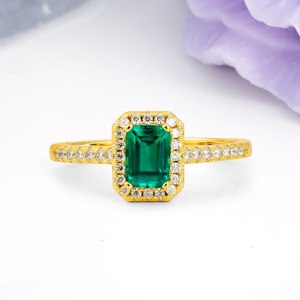 Classic, Luxurious 4 Prong Emerald Cut Emerald Engagement Ring - Additional view
