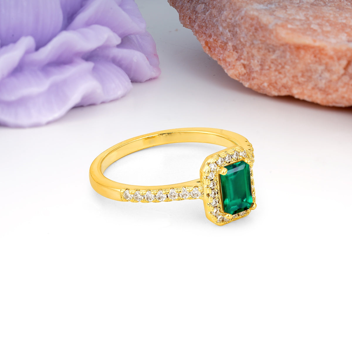 Classic, Luxurious 4 Prong Emerald Cut Emerald Engagement Ring - Additional view