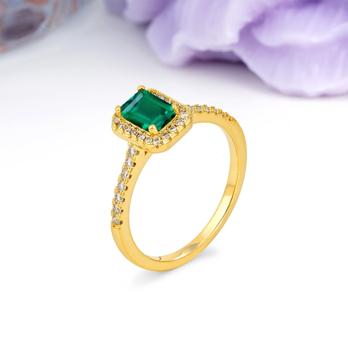 Classic, Luxurious 4 Prong Emerald Cut Emerald Engagement Ring - Additional view