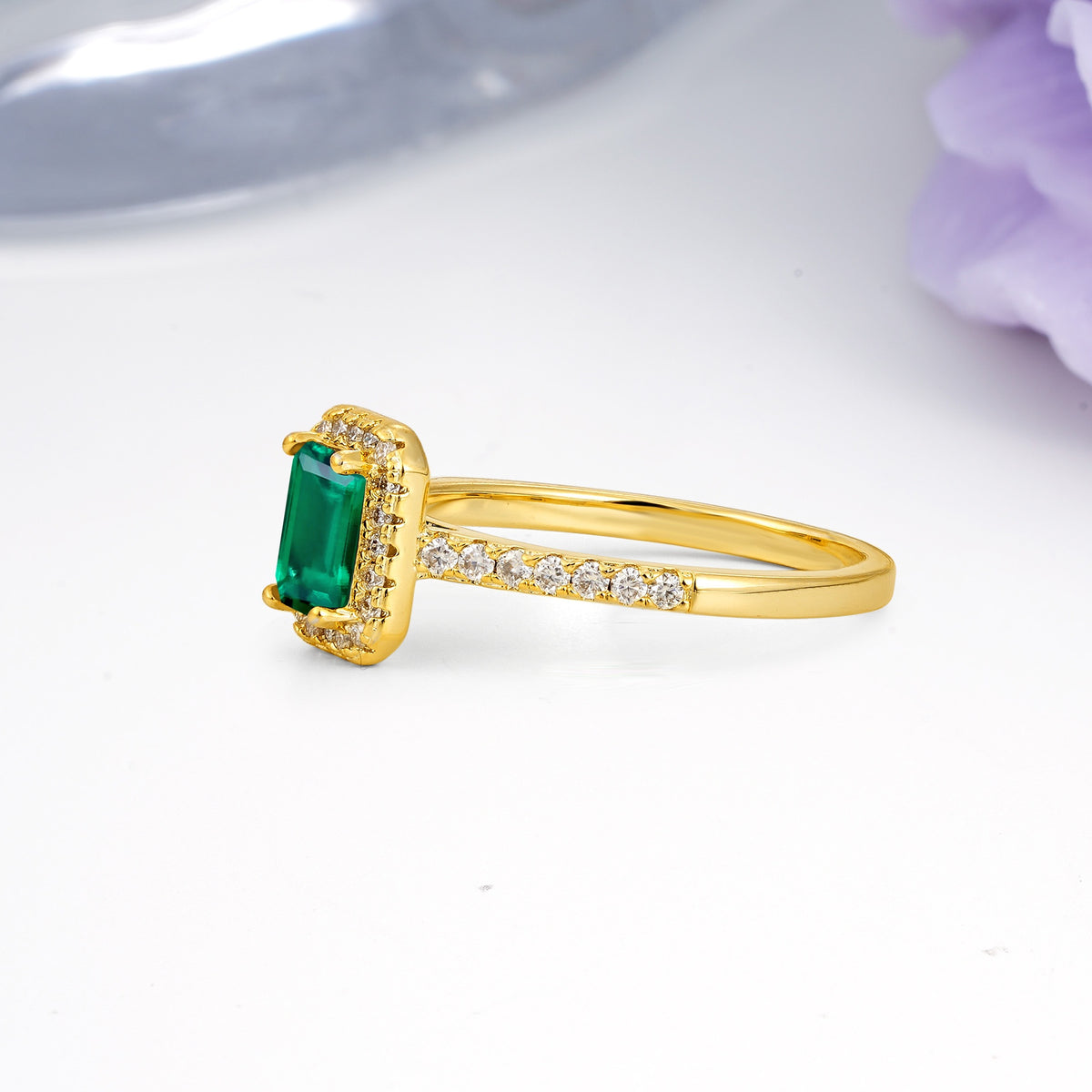 Classic, Luxurious 4 Prong Emerald Cut Emerald Engagement Ring - Additional view