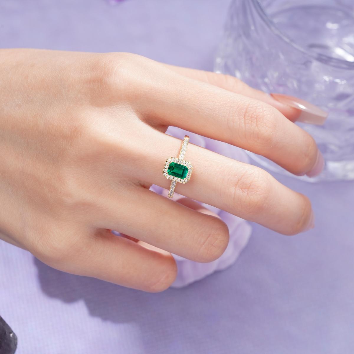 Classic, Luxurious 4 Prong Emerald Cut Emerald Engagement Ring