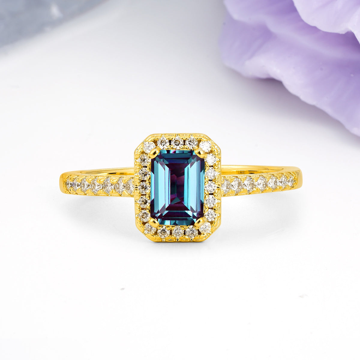Classic, Luxurious 4 Prong Emerald Cut Alexandrite Engagement Ring - Additional view
