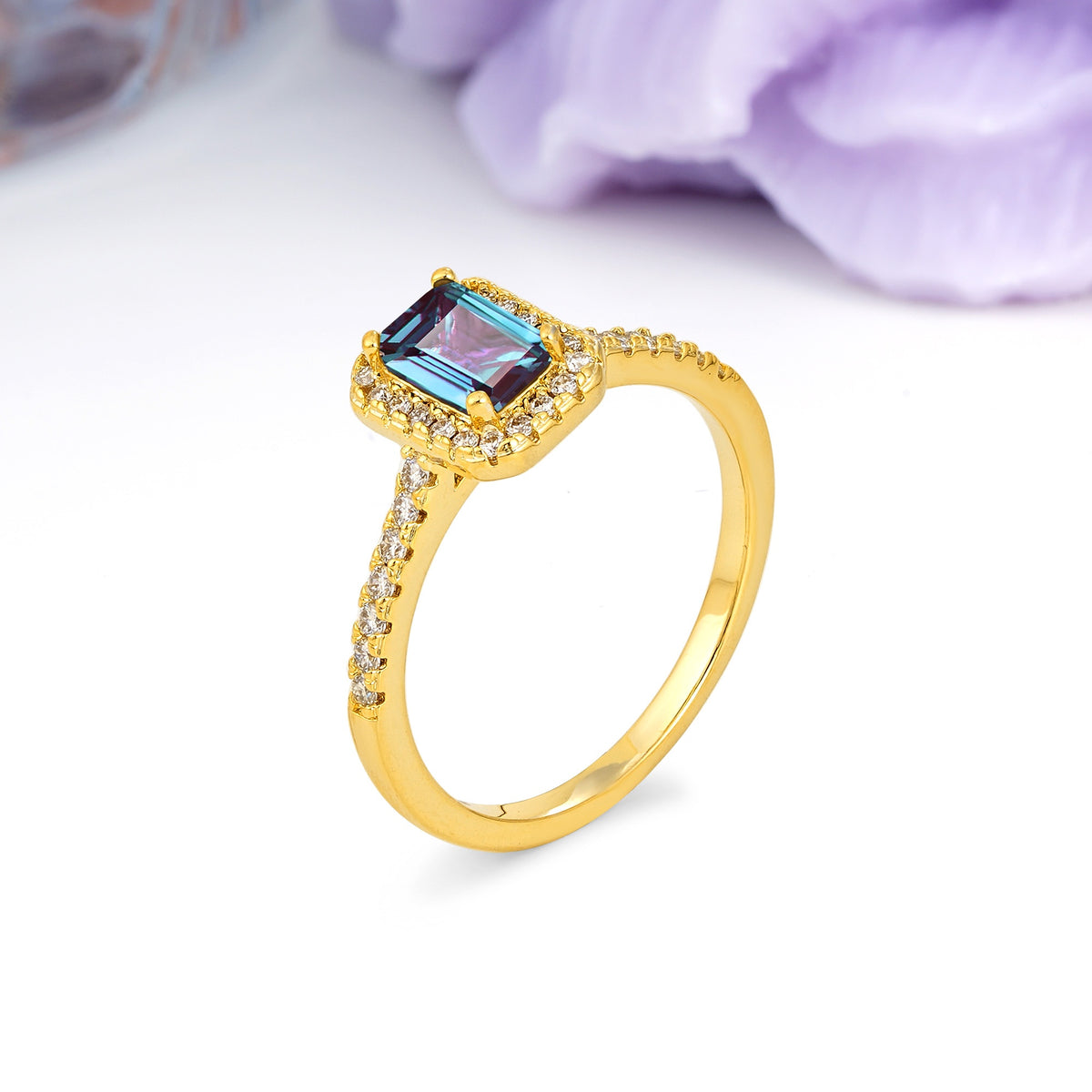 Classic, Luxurious 4 Prong Emerald Cut Alexandrite Engagement Ring - Additional view