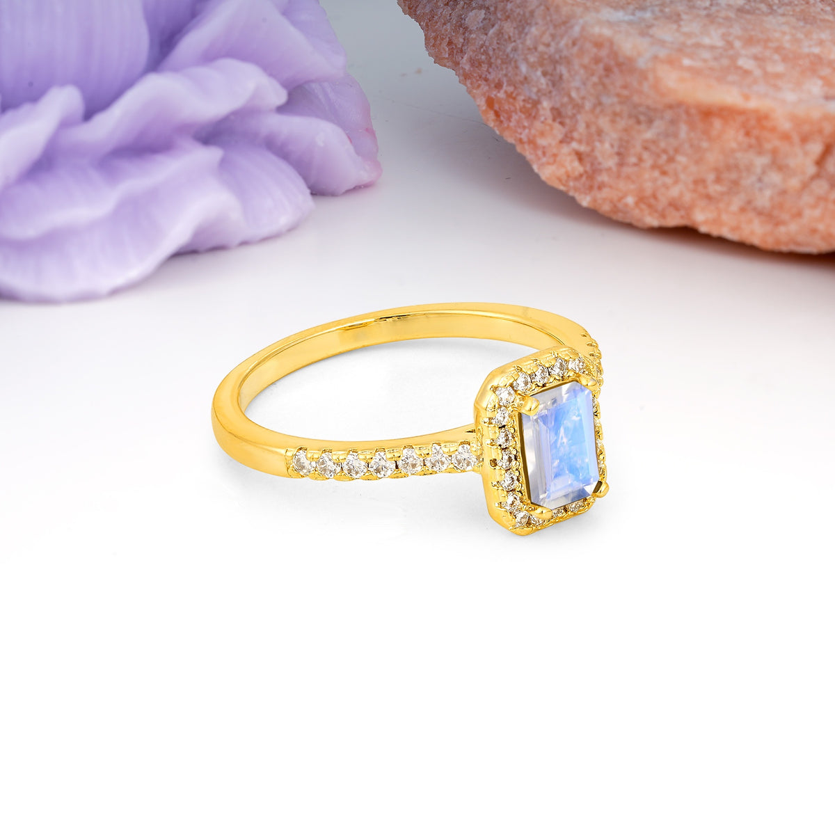 Classic, Luxurious 4 Prong Emerald Cut Moonstone Engagement Ring - Additional view