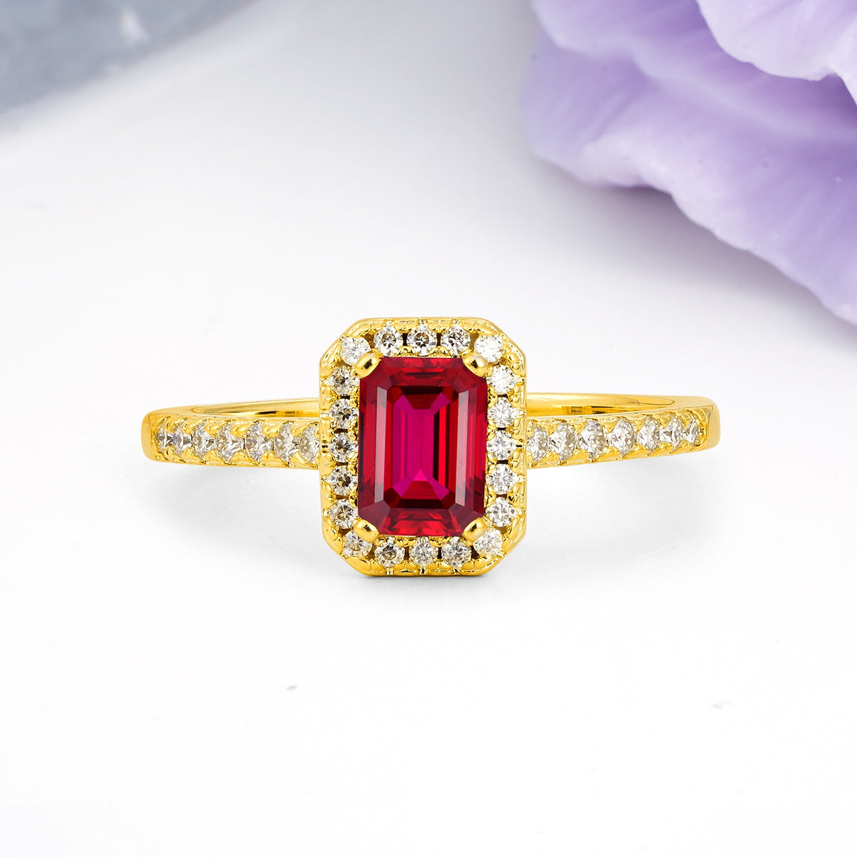 Classic, Luxurious 4 Prong Emerald Cut Ruby Engagement Ring - Additional view