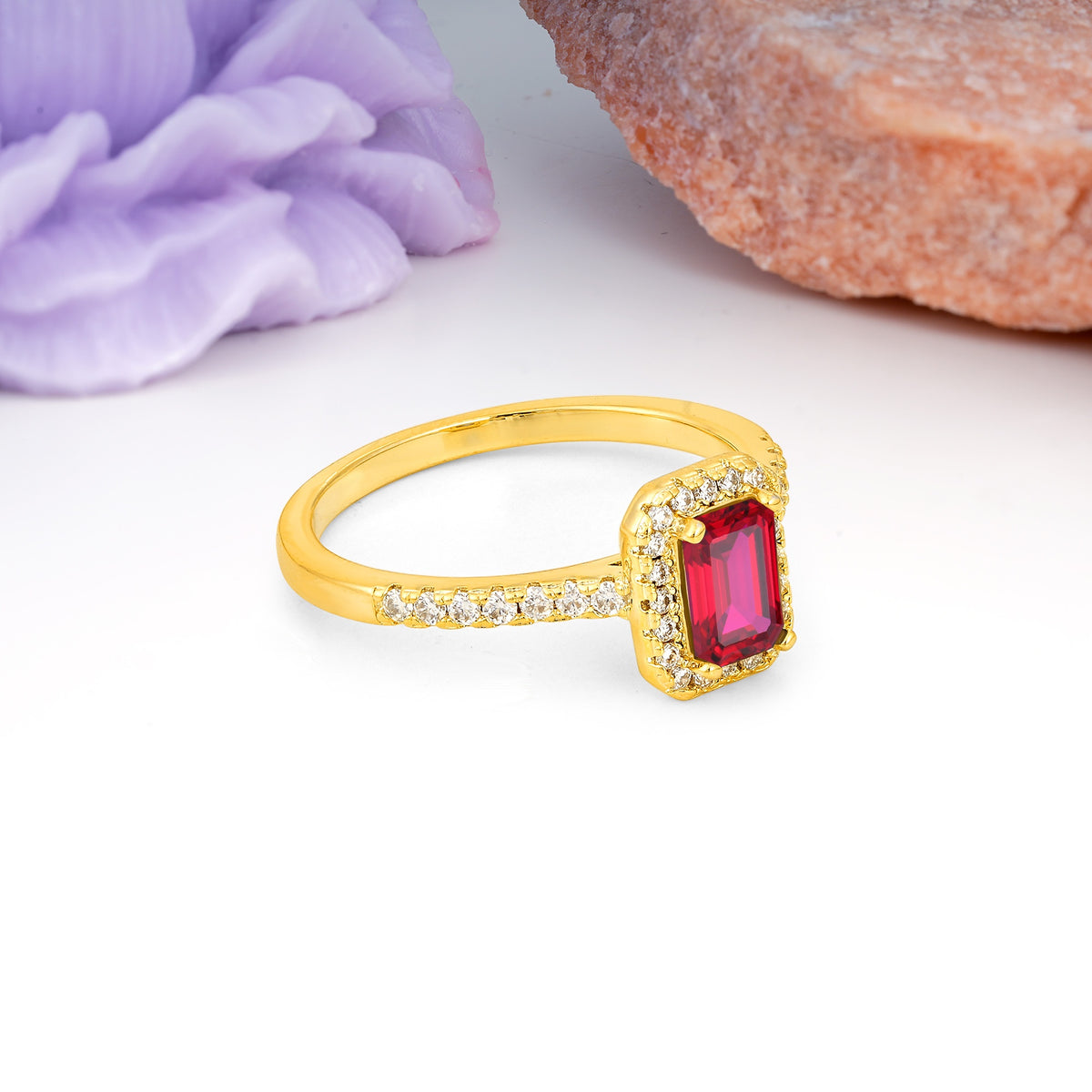 Classic, Luxurious 4 Prong Emerald Cut Ruby Engagement Ring - Additional view
