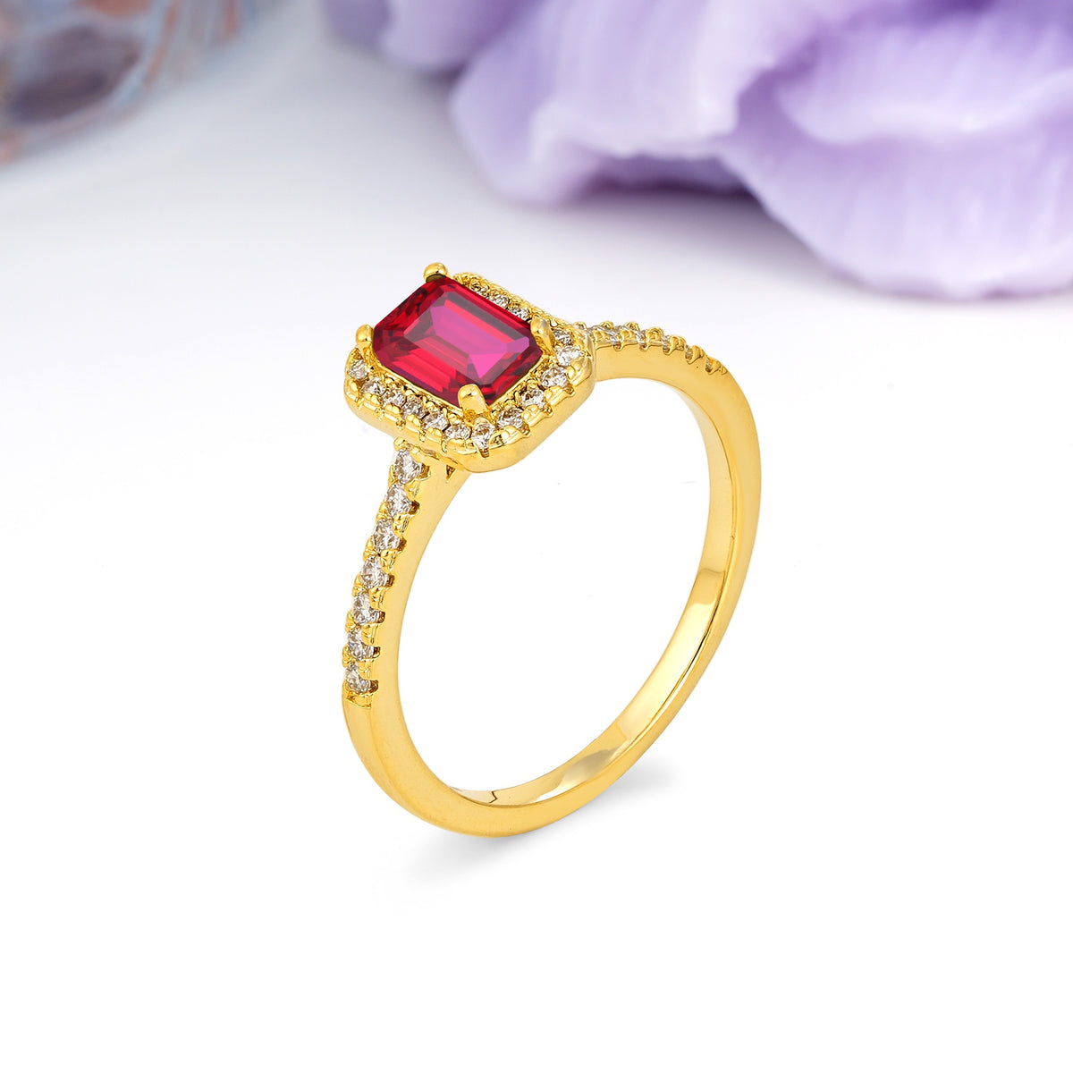 Classic, Luxurious 4 Prong Emerald Cut Ruby Engagement Ring - Additional view