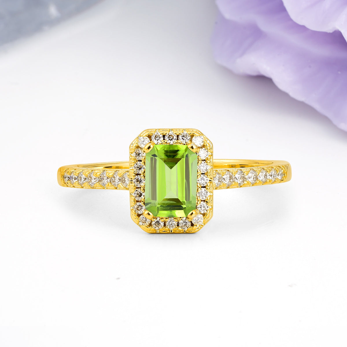 Classic, Luxurious 4 Prong Emerald Cut Peridot Engagement Ring - Additional view