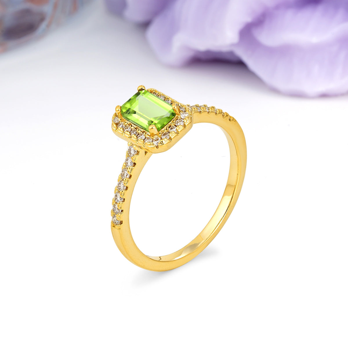 Classic, Luxurious 4 Prong Emerald Cut Peridot Engagement Ring - Additional view