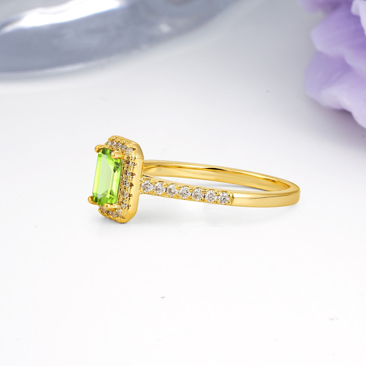 Classic, Luxurious 4 Prong Emerald Cut Peridot Engagement Ring - Additional view