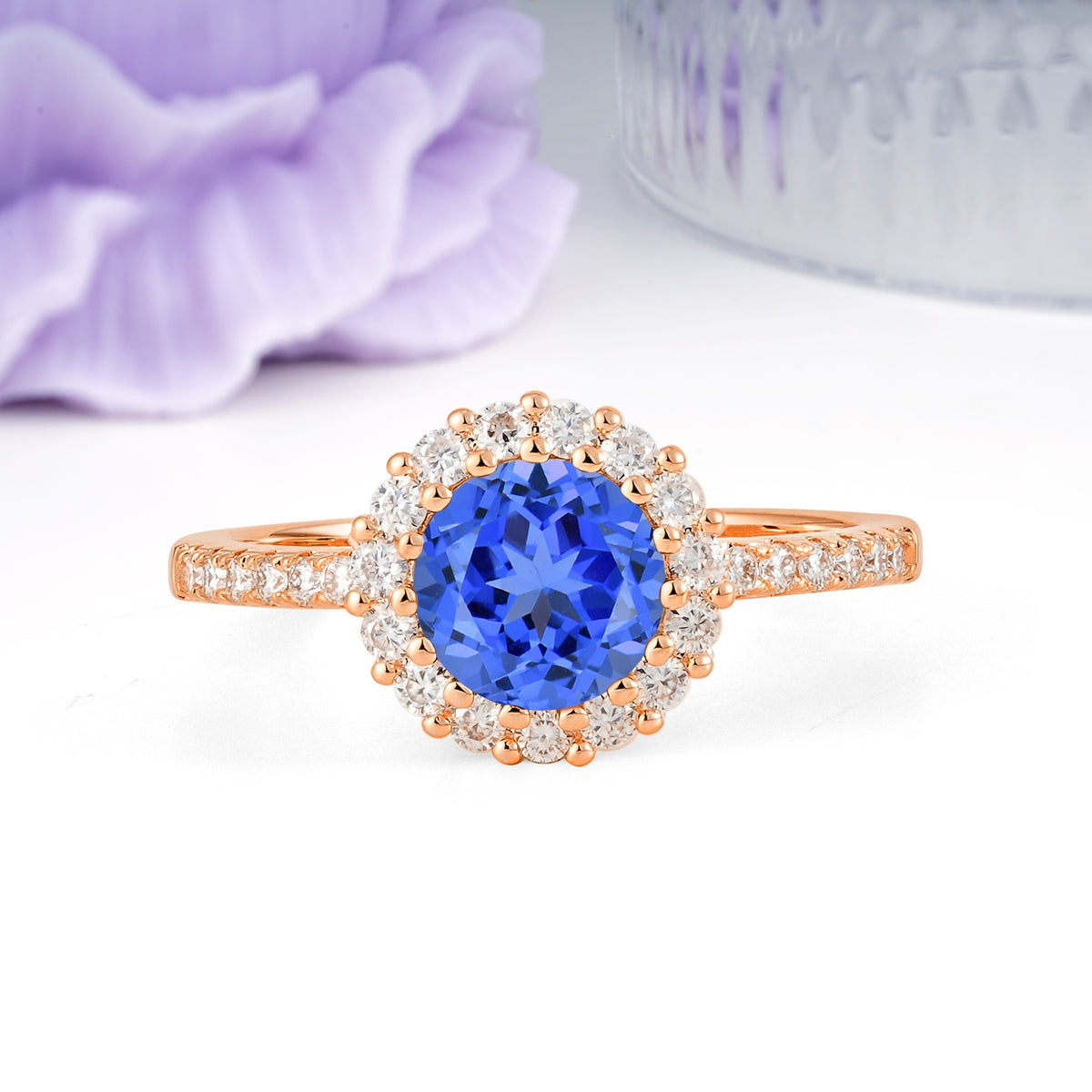 Luxurious and Unique 16 Prong Round Cut Sapphire Engagement Ring - Additional view