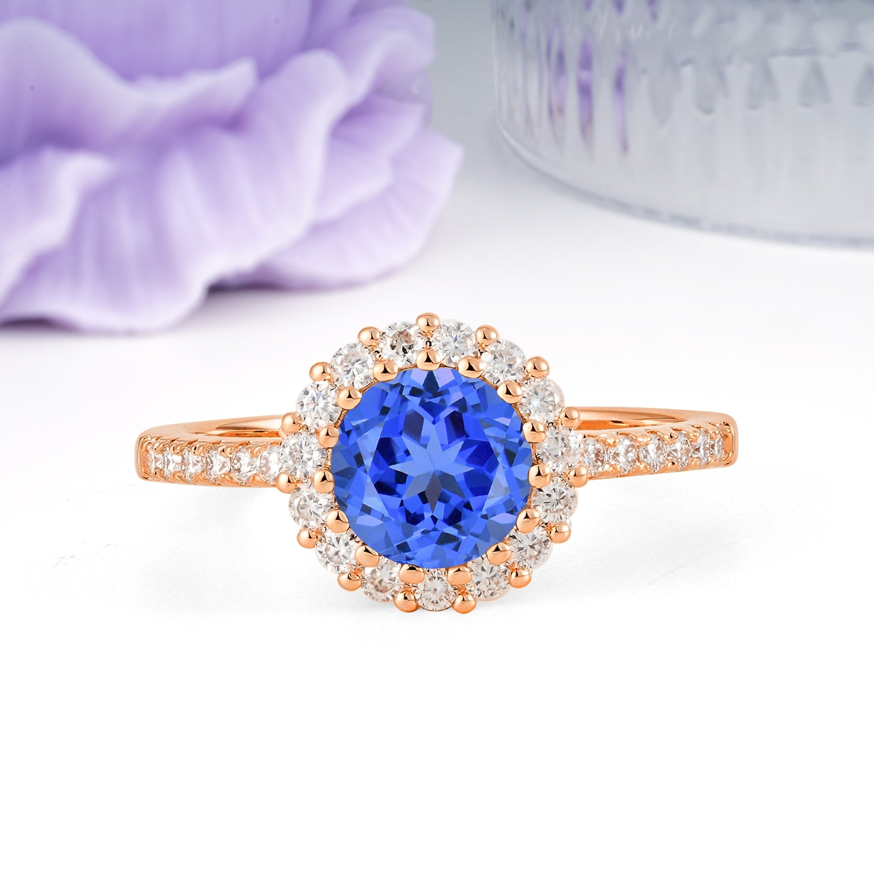 Luxurious and Unique 16 Prong Round Cut Sapphire Engagement Ring - Additional view
