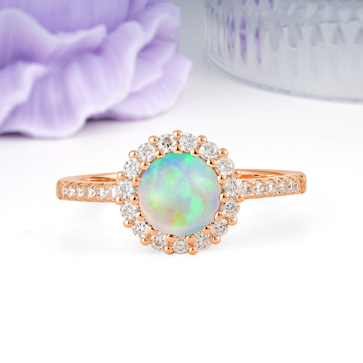 Luxurious and Unique 16 Prong Round Cut Fire Opal Engagement Ring - Additional view