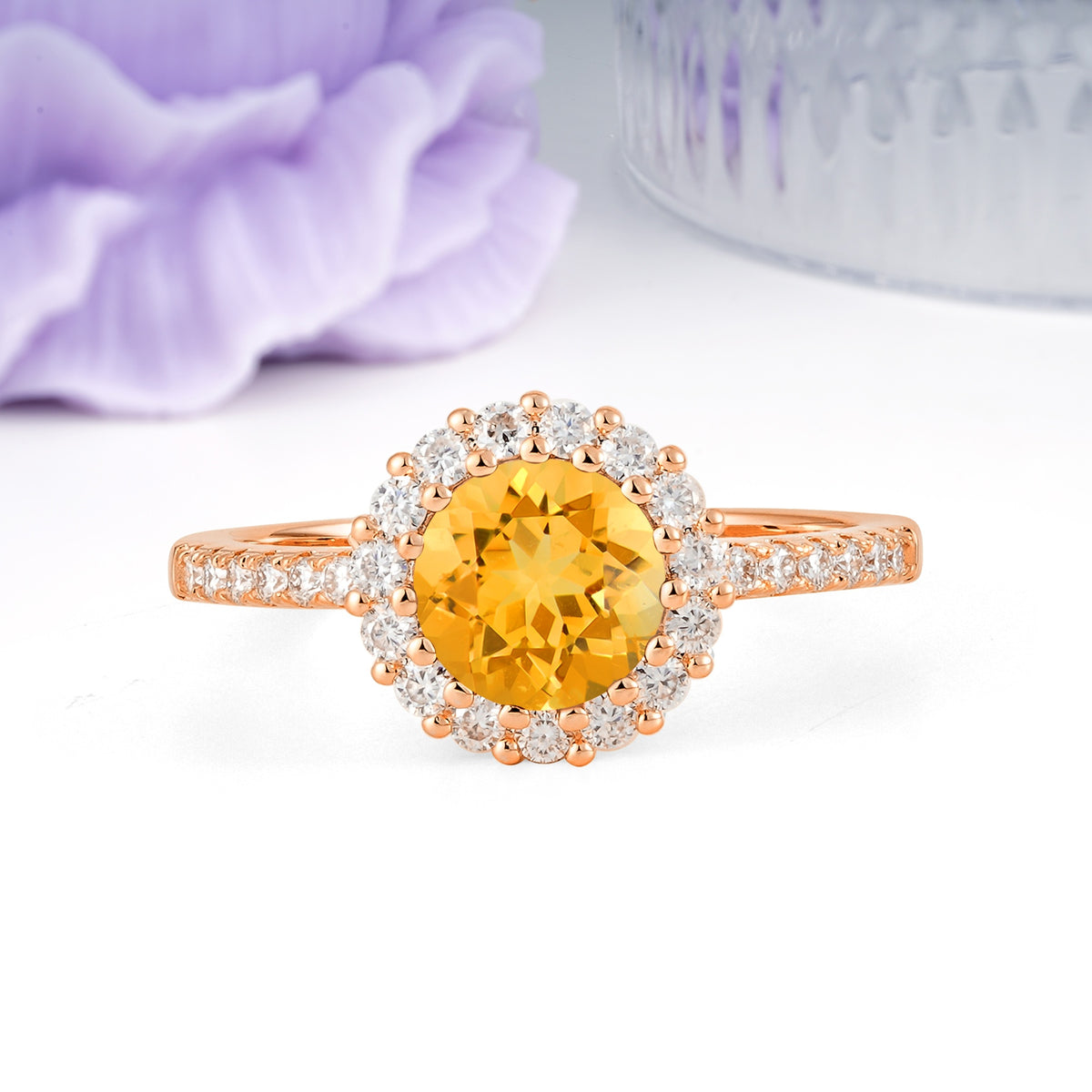 Luxurious and Unique 16 Prong Round Cut Citrine Engagement Ring - Additional view