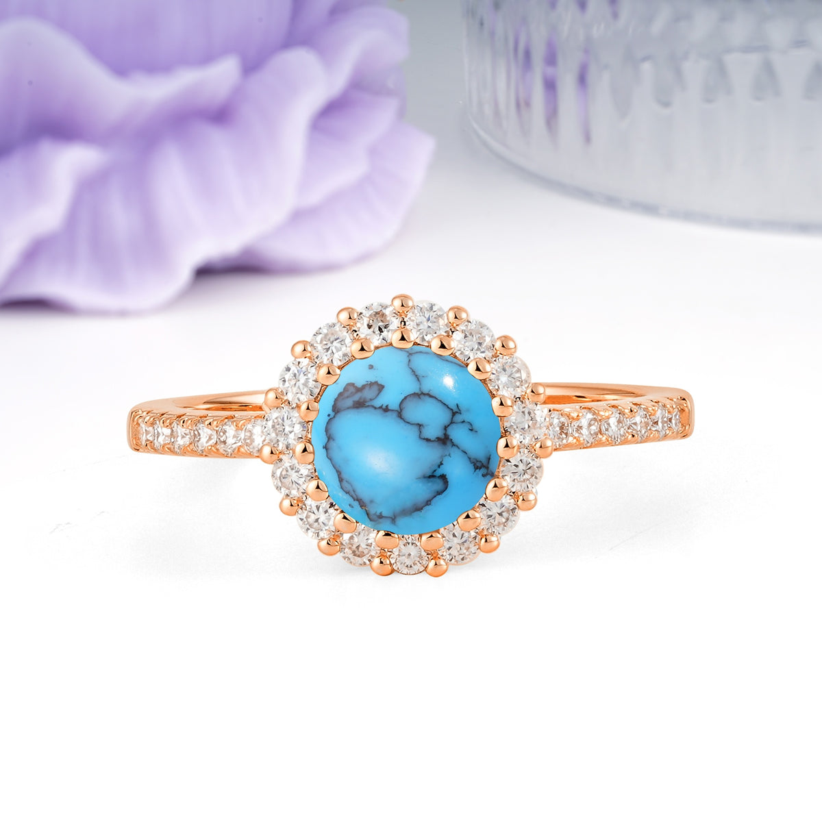 Luxurious and Unique 16 Prong Round Cut Turquoise Engagement Ring - Additional view