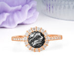 Luxurious and Unique 16 Prong Round Cut Black Rutilated Quartz Engagement Ring - Additional view