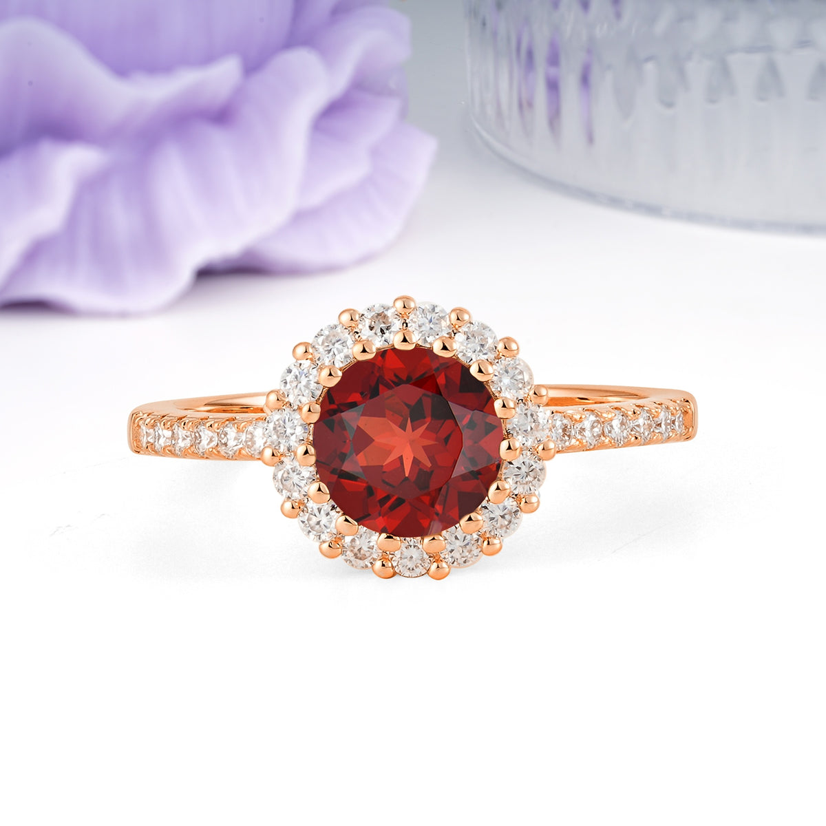 Luxurious and Unique 16 Prong Round Cut Garnet Engagement Ring - Additional view