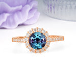 Luxurious and Unique 16 Prong Round Cut Alexandrite Engagement Ring - Additional view