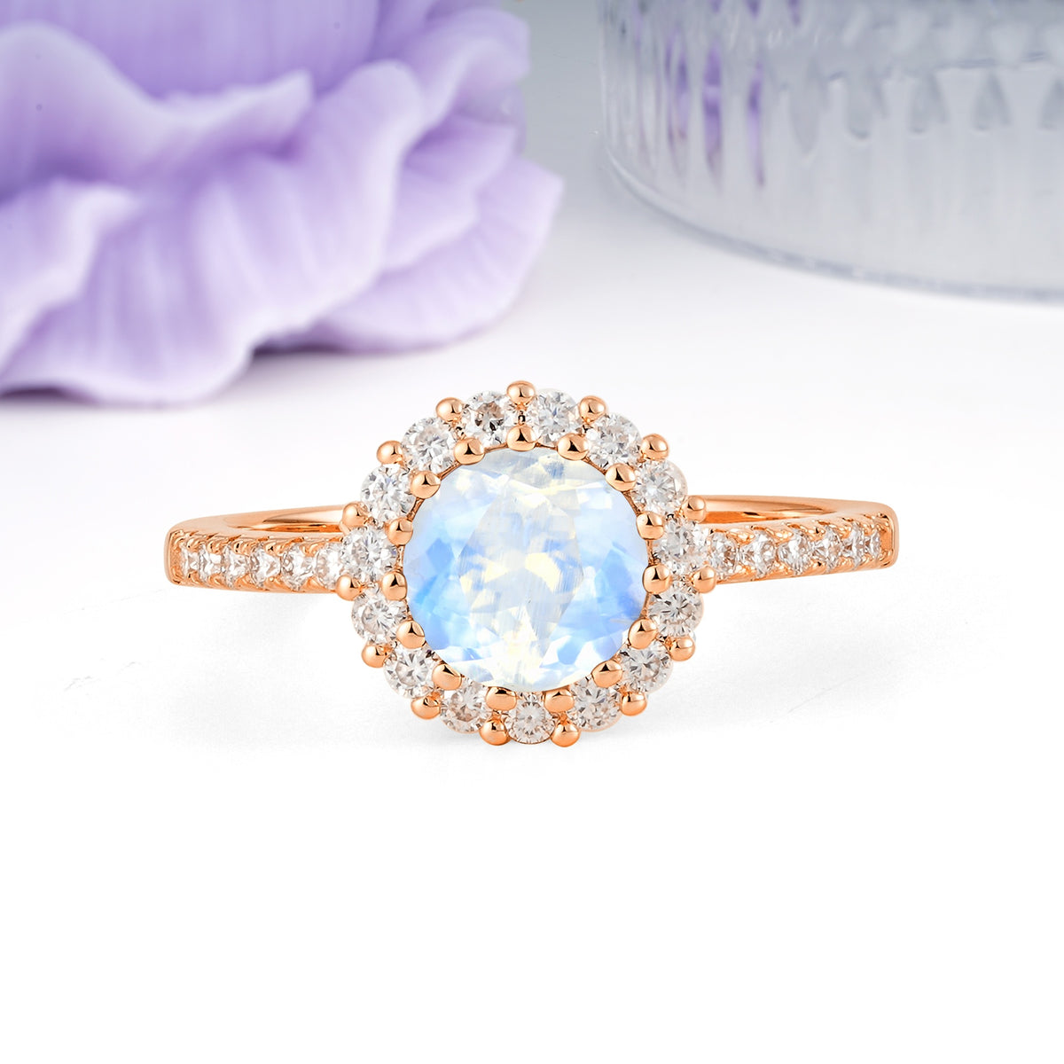 Luxurious and Unique 16 Prong Round Cut Moonstone Engagement Ring - Additional view