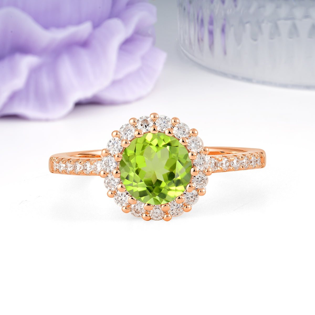 Luxurious and Unique 16 Prong Round Cut Peridot Engagement Ring - Additional view