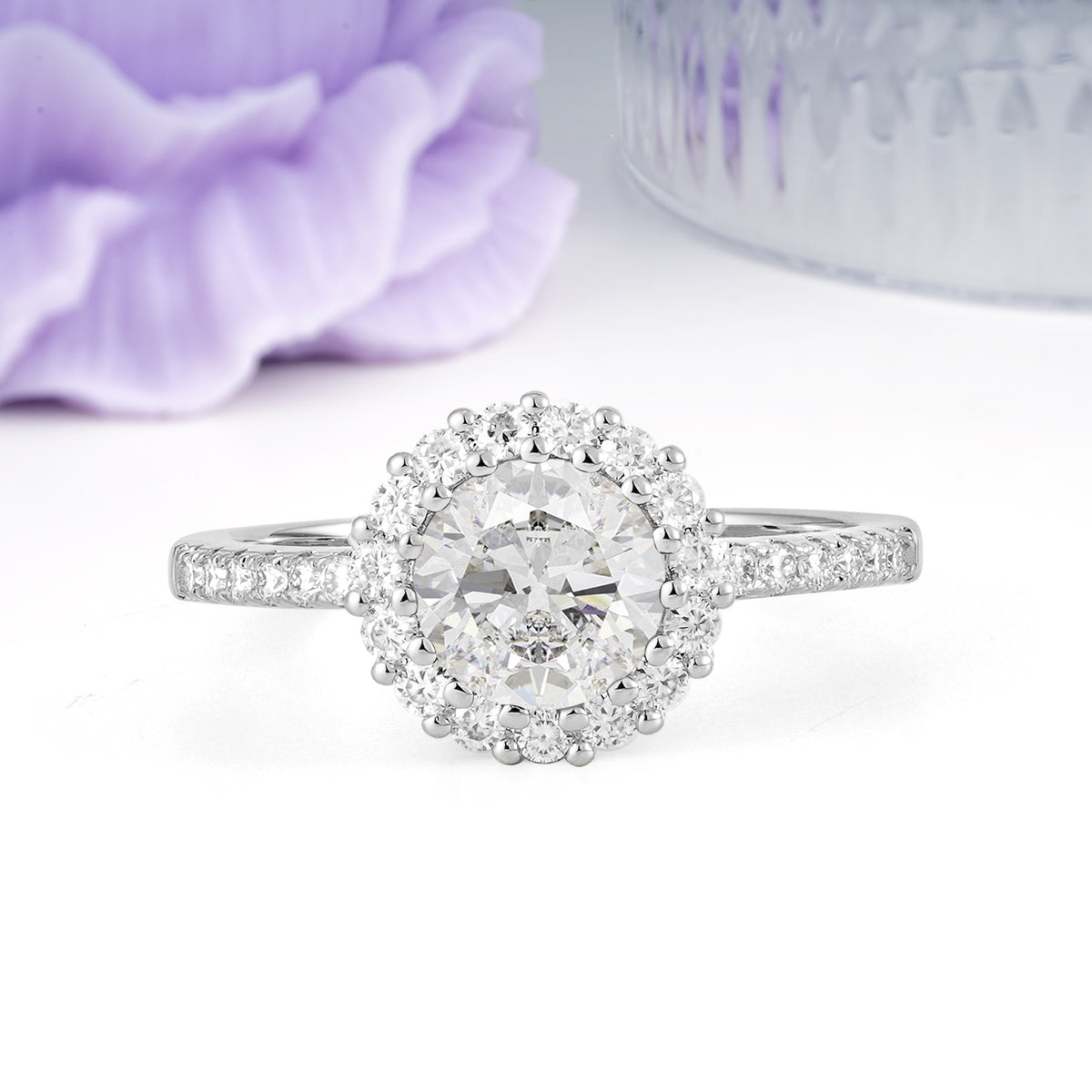 Luxurious and Unique 16 Prong Round Cut Moissanite Engagement Ring - Additional view