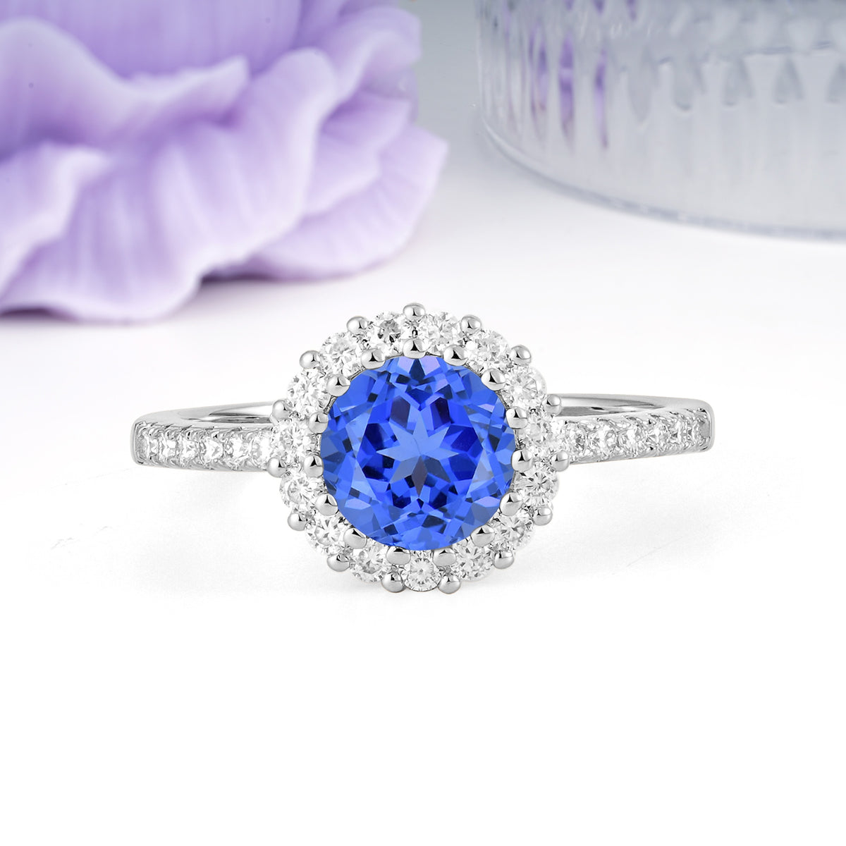 Luxurious and Unique 16 Prong Round Cut Sapphire Engagement Ring - Additional view