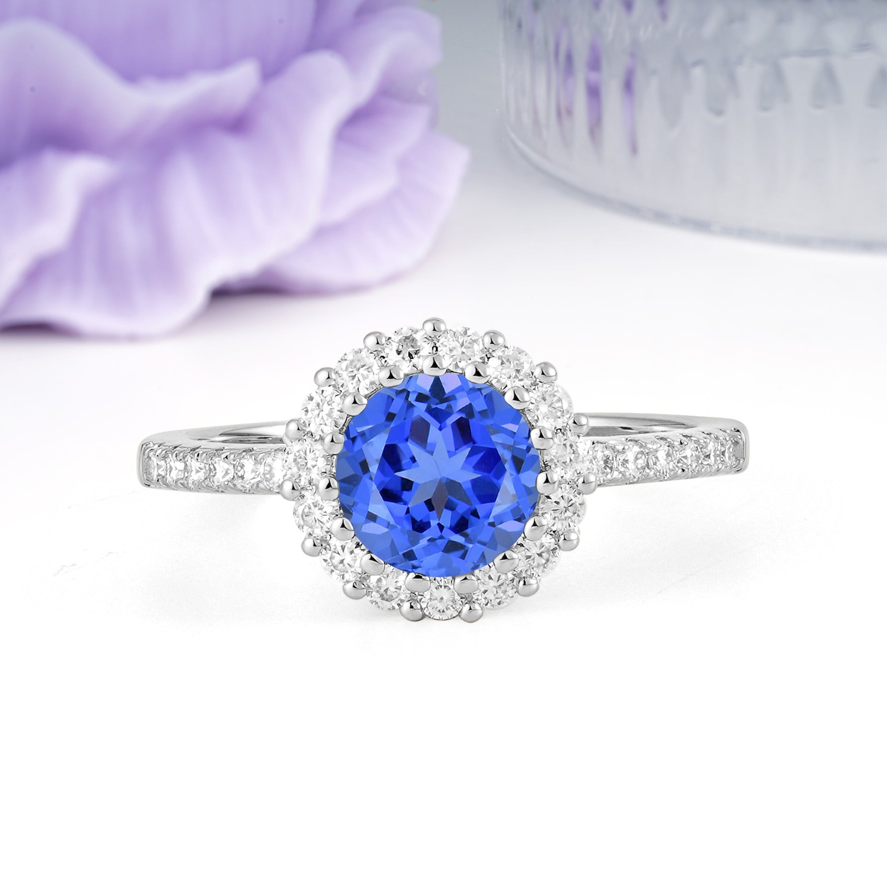 Luxurious and Unique 16 Prong Round Cut Sapphire Engagement Ring - Additional view