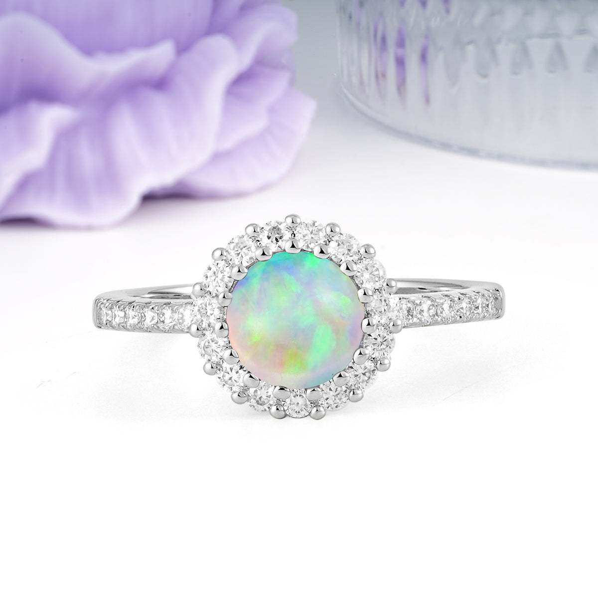 Luxurious and Unique 16 Prong Round Cut Fire Opal Engagement Ring - Additional view
