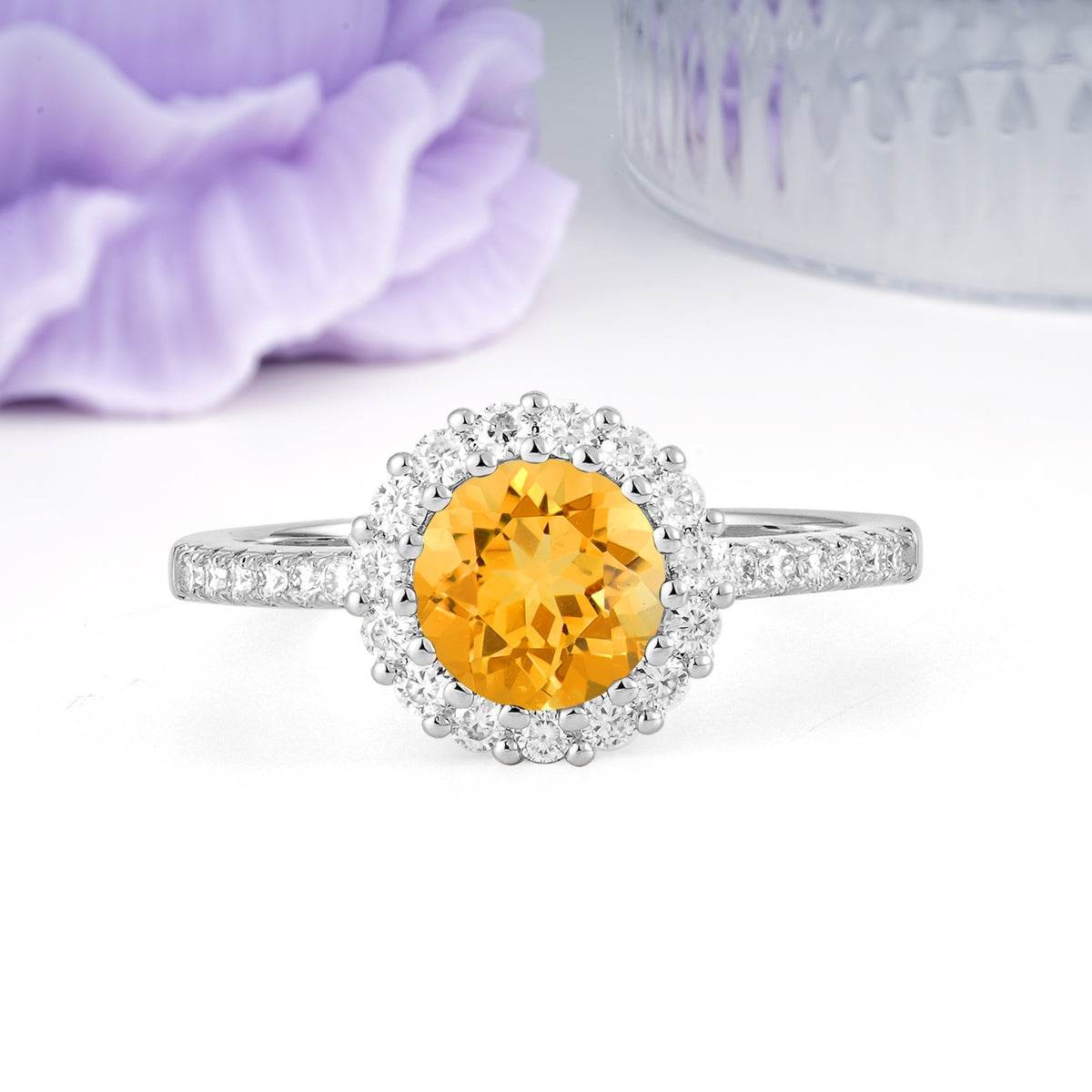 Luxurious and Unique 16 Prong Round Cut Citrine Engagement Ring - Additional view