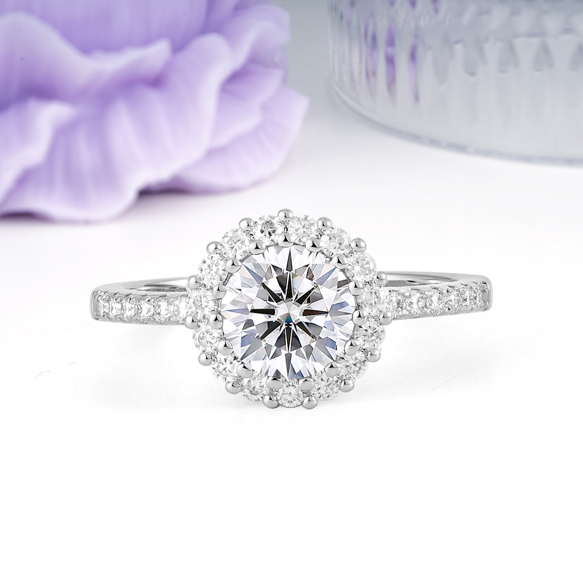 Luxurious and Unique 16 Prong Round Cut Lab Diamond Engagement Ring - Additional view