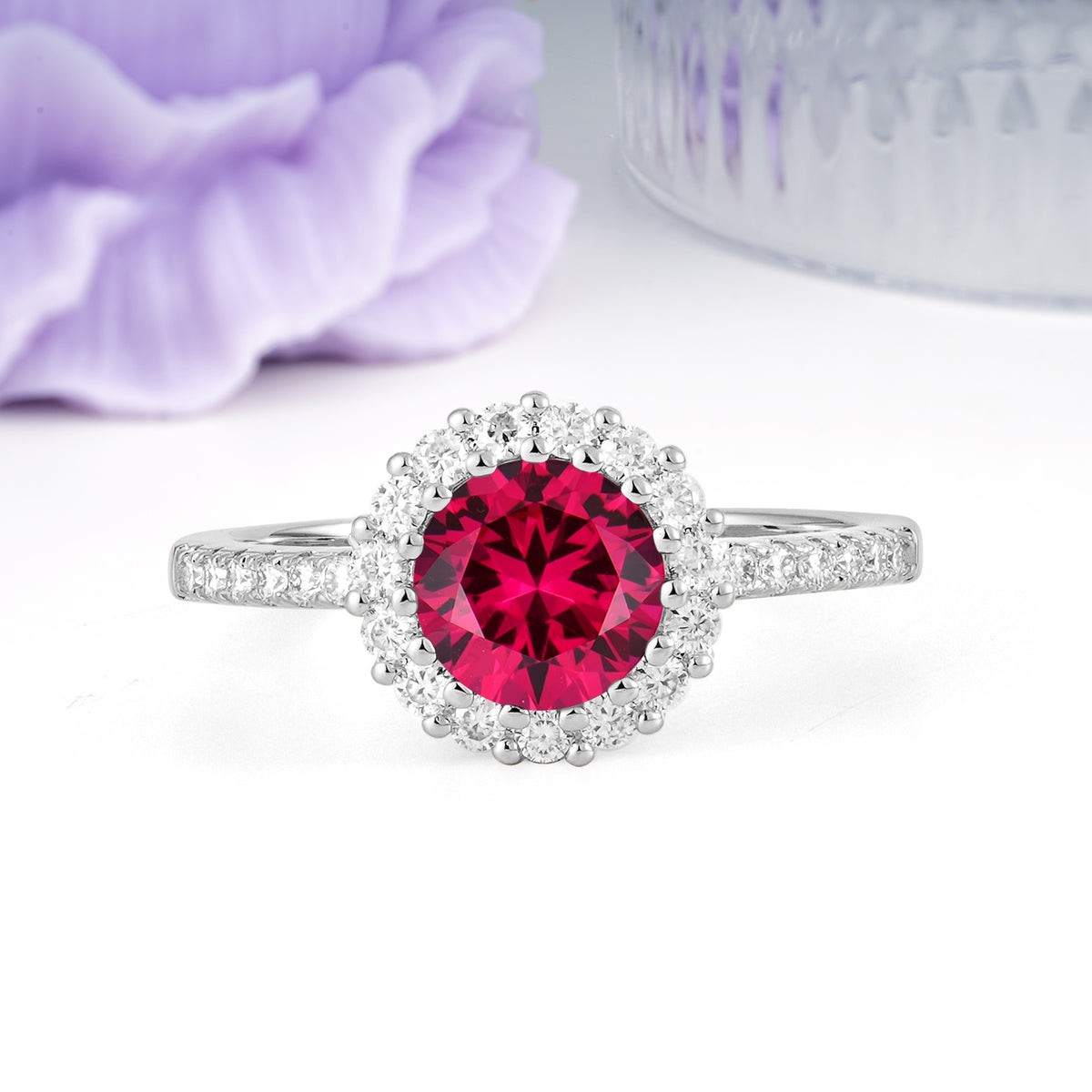 Luxurious and Unique 16 Prong Round Cut Ruby Engagement Ring - Additional view