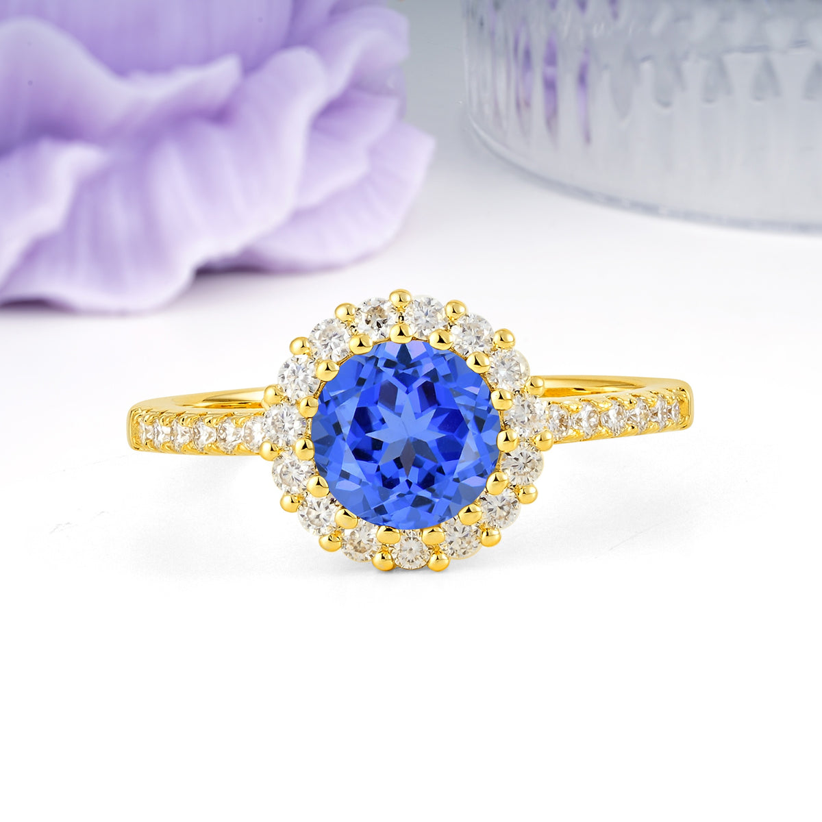 Luxurious and Unique 16 Prong Round Cut Sapphire Engagement Ring - Additional view