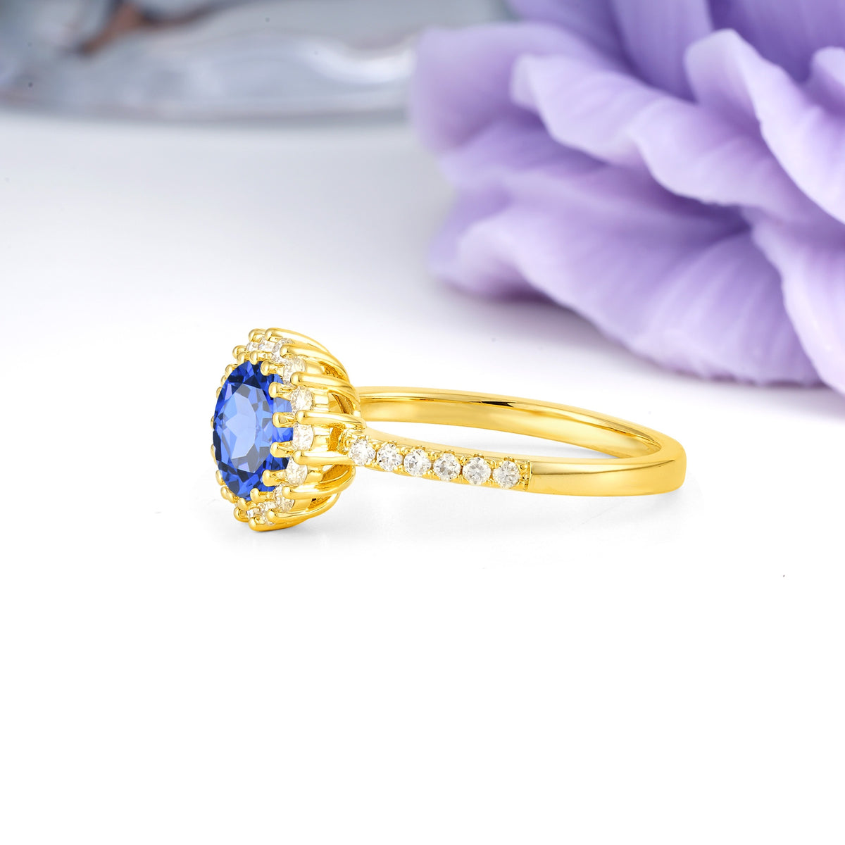 Luxurious and Unique 16 Prong Round Cut Sapphire Engagement Ring - Additional view