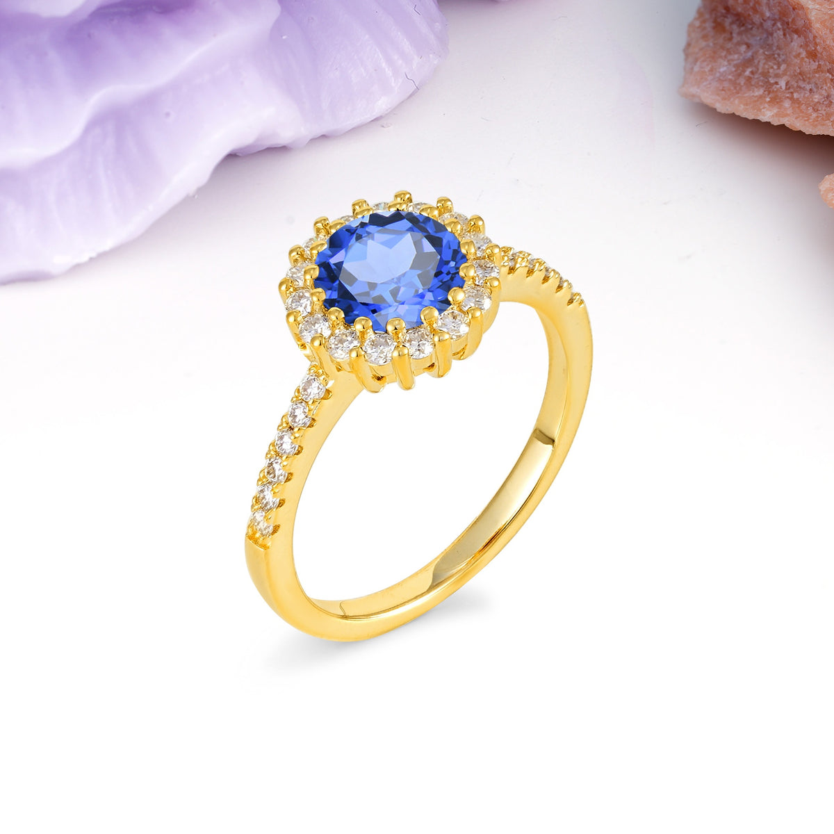 Luxurious and Unique 16 Prong Round Cut Sapphire Engagement Ring - Additional view