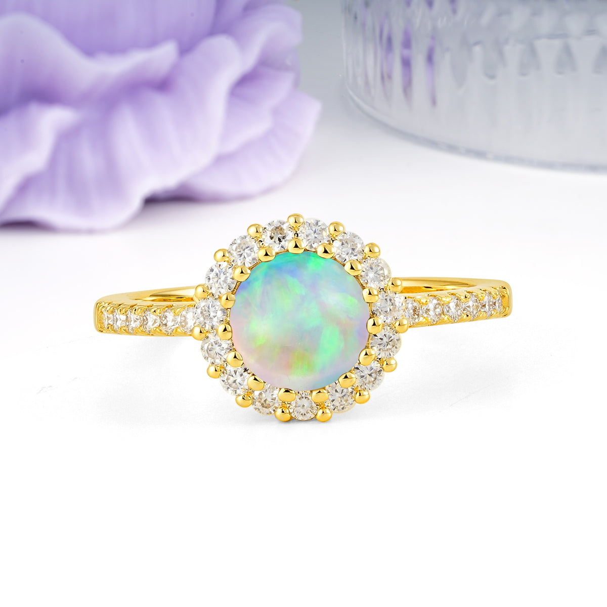 Luxurious and Unique 16 Prong Round Cut Fire Opal Engagement Ring - Additional view